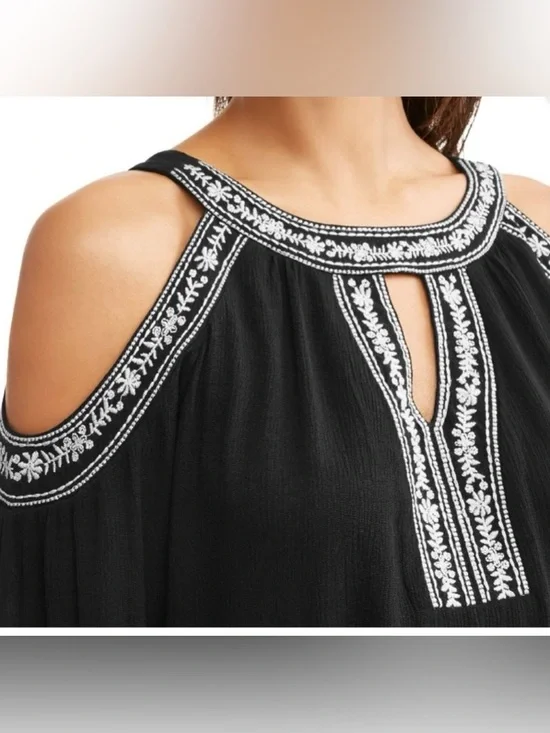 Time and Tru Black Cold-Shoulder Embellished Mini Dress - Picture 2 of 8